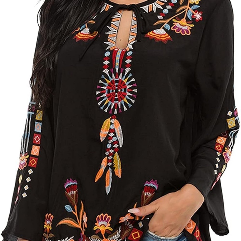 AK Women's Embroidered Tops Mexican Shirt